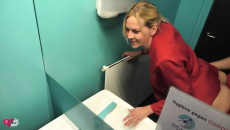 Blonde office slut fucked in company toilet!!