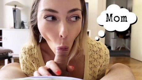 Came home and almost caught me sucking dick. I countinued the blowjob a while she was on kitchen